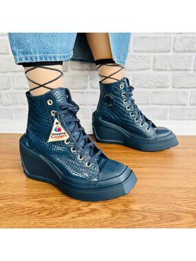 ⭐Chuck 70 De Luxe Wedge Platform Leather Sneakers Sz 6 Womens Shoes Blue A10037C